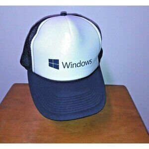 Microsoft Windows Hat Cap Mesh NWOT VTG Snapback Baseball White navy blue trucke